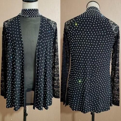 Splended Dance Cosutme Latin Shirt Mens High Neck Diamond Lace Sleeve Latin Dance Competition Top Salsa Performance Wear VDB2597