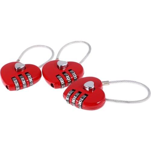3Pcs Love Heart Wire Combination Padlock Diary Travel Locker Set Pendant Red