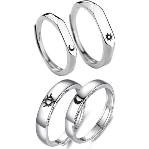 1 Pair Sun Moon Lovers Rings Set Couple Promise Wedding Bands Men Women Jewelry Valentines Day Gifts
