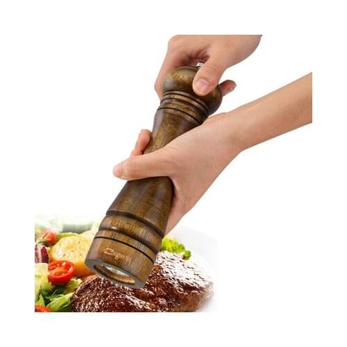 HIKUUI Classical Oak Wood Pepper Spice Mill Grinder Set Handheld Seasoning Mills Grinder Ceramic Grinding Core BBQ Tools Set