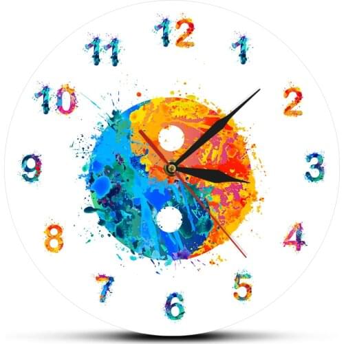 Watercolor Ying Yang Symbol Boho Art Print Wall Clock Harmony and Balance Zen Decor Religion Feng Shui Silent Clock Wall Watch