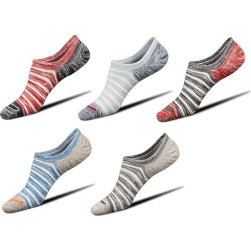 5Pairs High Quality Men Socks Cotton Large size Summer Fashion Striped Silicone Non-slip socks Soft Breathable Short Socks Male
