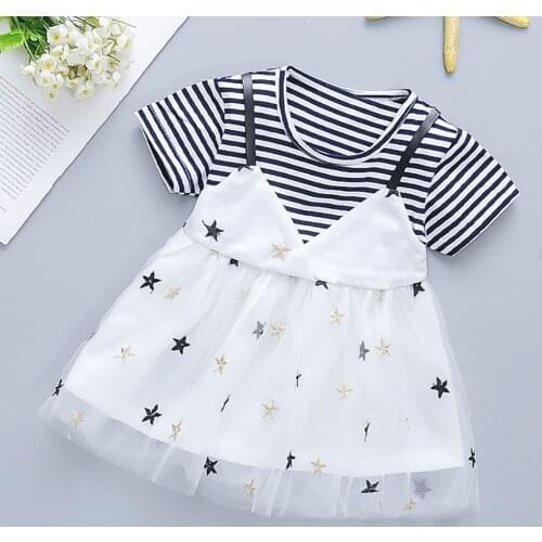 2020 New Spring Summer Girl Dress Baby Kids Girls Stars Striped Strap Patchwork Tulle Dress Clothes Short Casual Dress