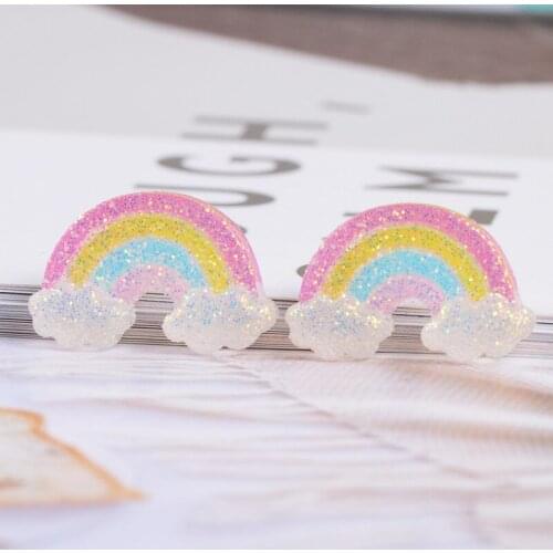 New Glitter Rainbow Cloud Resin Cabochons 10pcs Embellishments Scrapbooking DIY Jewelry Accessories Material Charms Decoration