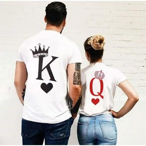 Queen And King Letter Printing Couple Clothes Full Cotton T-shirts Casual O-neck Lovers Tee Shirt Man Woman Brand Loose T-shirt