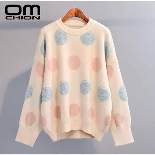 OMCHION Dot Winter Sweater 2021 Autumn O Neck Long Sleeve Women Sweaters And Pullovers Thick Casual Female Jumper LMY169