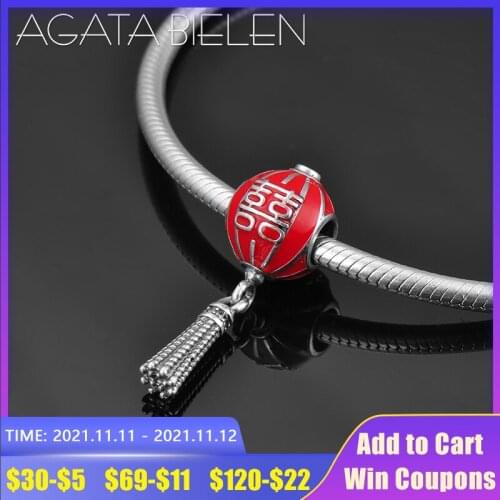 DIY gift 925 Sterling Silver red enamel Chinese Double happiness fine Beads Fit Original europeu Charm Bracelet Jewelry making