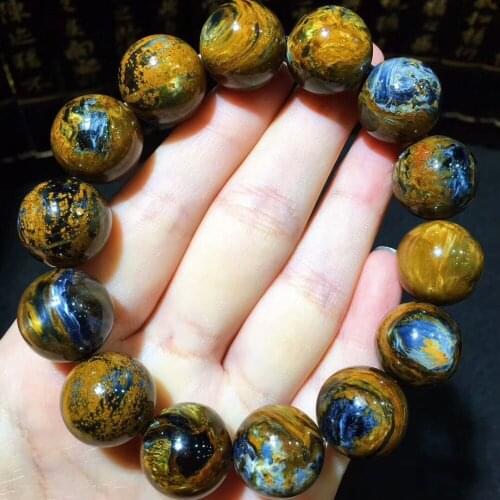 Genuine Natural Yellow Fire Pietersite Charm Round Beads Powerful Reiki Bracelet Women Men Bracelet 16mm AAAAA Certificate
