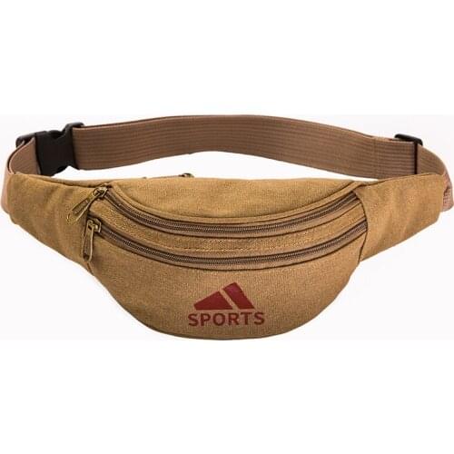 2019 Men Casual Durable Fanny Waist Pack Waist Bags Military Canvas Three Zipper Pouch Packs 105cm Belt Length Factory OEM