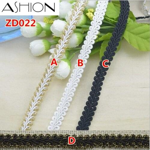 Width 12mm white black gold and silver polyester braided lash lace ribbon lace trim with edge ZD022
