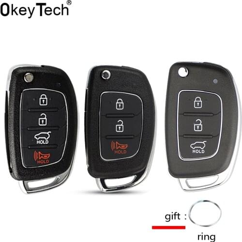 OkeyTech Replacement Flip Remote Key Fob Car Key Case For Hyundai IX35 I20 I30 IX45 Uncut Blade Key Shell With 3/4 Buttons Pad