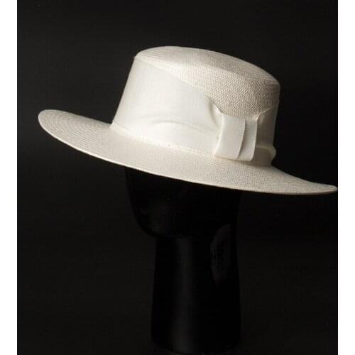 2021 Luxury Design Premium Quality Flat Top Panama Straw Summer Wide Grosgrain Web Bob Decorated Boater Sailor Sun Hat