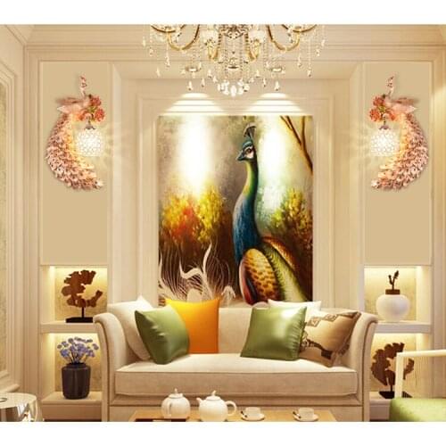 Bedroom Sconce Bedside Crystal Wall Lamp Creative Restaurant Peacock Light Aisle Light Corridor Living Room Background Wall Lamp