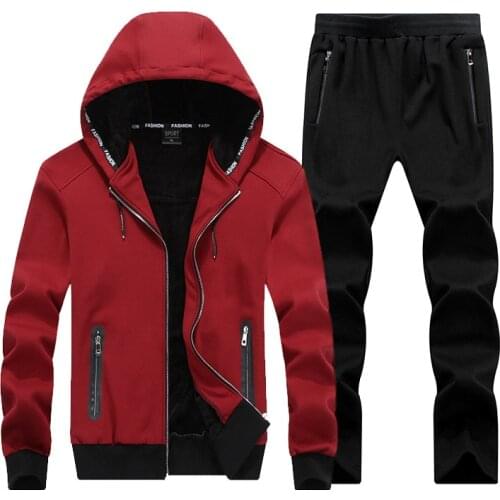 9XL Men Sportswear Sweatsuit Winter Thick Fleece Warm Zip Jacket Sweatshirt+pant Jogger Casual Running Workout Outfit Sport Set