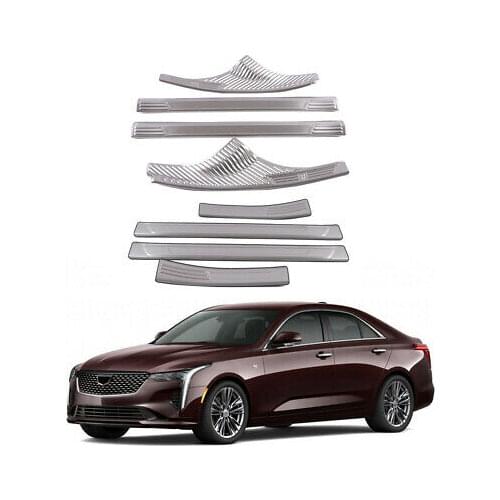 Steel Matte Outer + Inner Door Sill Scuff Plate Trim 8pcs For Cadillac CT4 2020