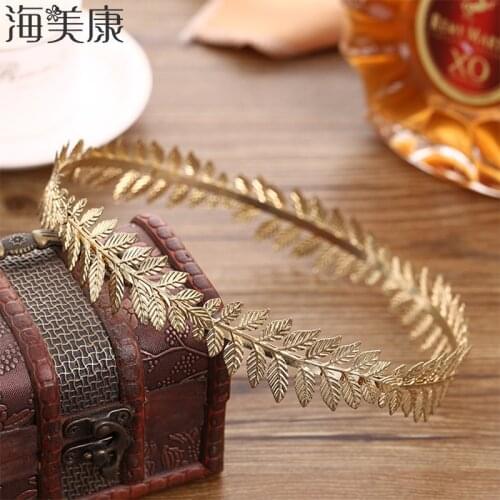 Haimeikang Gold Leaf Crown Hair Hoop Alloy Baroque Style Hairbands Wedding Party Round Crown Tiaras Classic Leaves Design 18*3CM