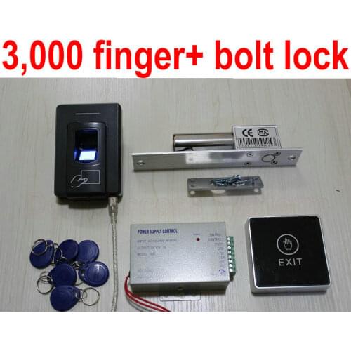 Fingerprint access control machine with standalone mode and slave reader mode+drop bolt lock electric+touchable exit button+tag