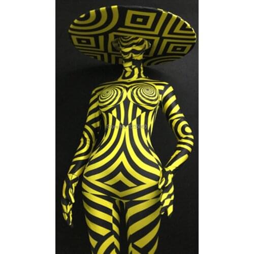 WYY Sexy ballroom dance costumes dj stage bodysuit tights jumpsuit party outfits clothe printed gogo dress singer performance dj