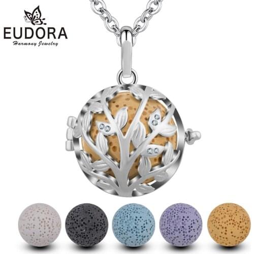Eudora 18mm Aromatherapy Jewelry Tree of Life Essential Oil Diffuser Necklace Lava Stone Angel Ball Caller Locket for Women K168