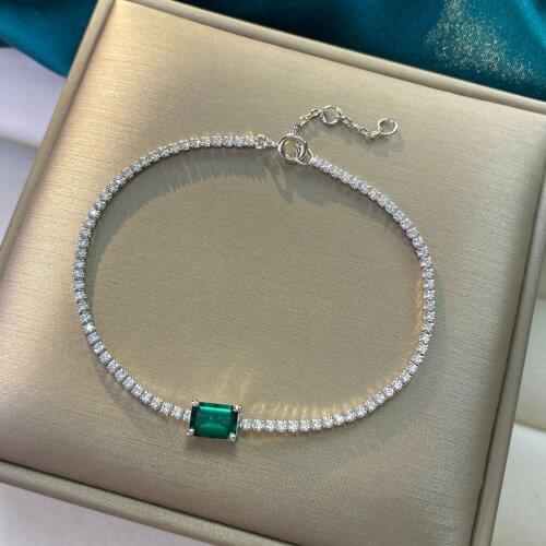 Square Emerald Chain Bracelets for Women and Teen Girls Silver S925 Fashion