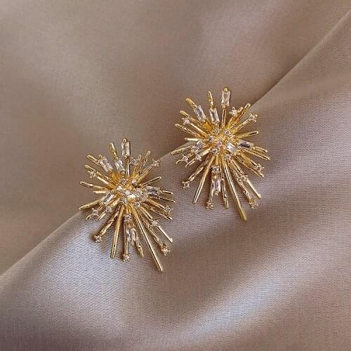 Korean New Design Hot Sale Fashion Jewelry Personality Firework flowers Earrings Metal Copper Inlaid Zircon Earrings for women