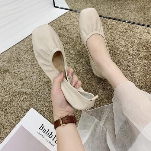 SUNNYS Spring Autumn Women Shoes Egg Roll Shoes Shallow Mouth Shiny Flat Square Toe Causal Shoes Small Fresh Peas Women Shoes