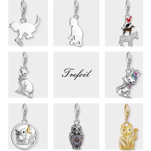 Little Cat Kitten Charms Pendant,2019 Fashion Jewelry 925 Sterling Silver Cute Original Gift For Women Fit Bracelet Necklace
