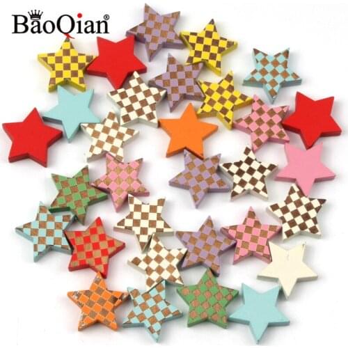 20Pcs Plaid mdf Star Scrapbooking Wood Decoration For DIY Home Decor Embellishment Handmade Wooden Ornament 20mm