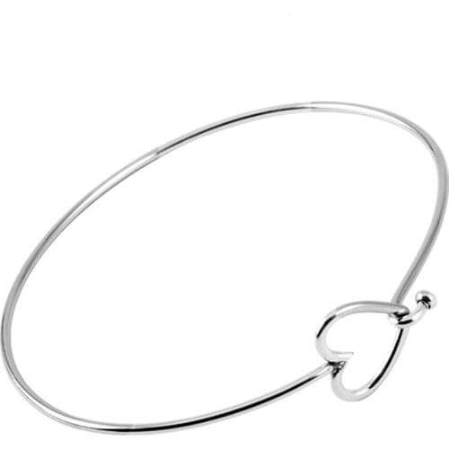 100PCS Wholesale Silver Color Beautiful Design Stainless Steel Wire Bracelet Bangle with heart-shaped Clasp Beads Accessories