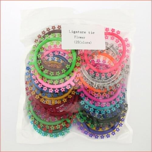 25PCS Dental Orthodontic Elastic Ligature Ties Cartoon Mickey Kitty Flower 1000Pcs/Bag