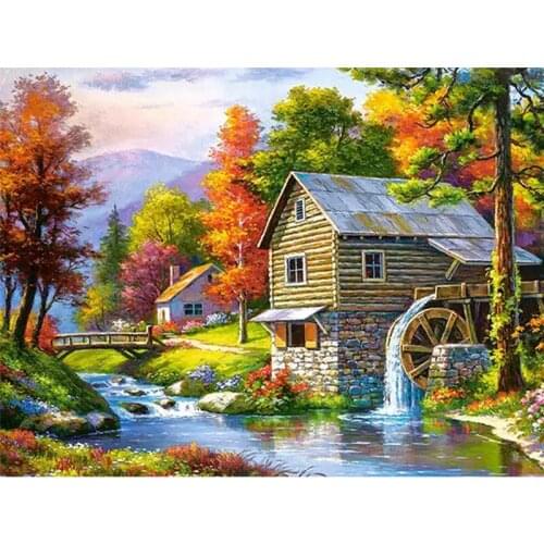 ZHDAR Diamond Painting Kit Riverside Cottage Scenery Home Decor Mosaic Diamond Art Full Drill Embroidery Handmade Gift