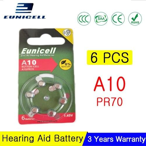 6PCS/PARK Hearing Aid Zinc Air Button Battery A10 10A ZA10 10 S10 PR70 For BTE Hearing Aids Batteries; 1.45V 100mAh