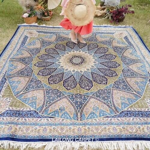 8'x8' Persian hand-woven indoor silk area carpet qum silk carpet (ZQG353A)