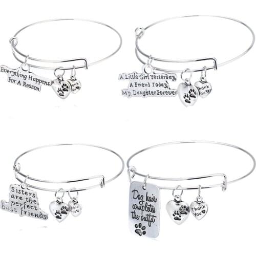 Everything Happens & A Little Girl & Sisters & Dog Hair Heart Charm Bracelet Bangle Women Men Animal Lover Sister Jewelry Gift