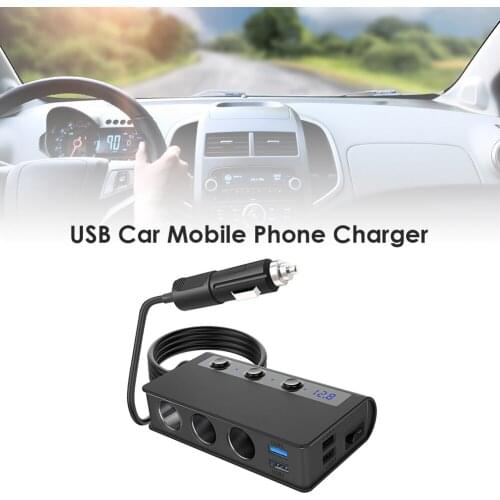 Quick Charge 3.0 Cigarette Lighter Splitter 12V/24V 3-Socket 180W ON-OFF DC Power Car Splitter with 4-Port USB Car Charger