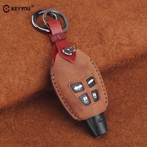 KEYYOU Leather Car Key Case Car Styling 4 Button Key Fob Shell Cover For SAAB 9-3 93 2003-2009 Keychain Car Key Bag
