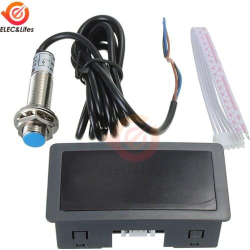 DC 12V 0.56 inch 4 LED Digital Tachometer Gauge RPM Speed Meter Hall Proximity Switch Sensor NPN 10-9999RPM Red/Blue/Green