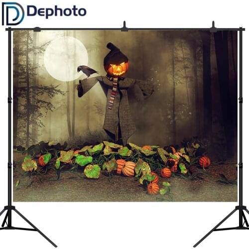Dephoto Horrible Halloween Photography Backdrops Mystery Night Gloomy Forest Moon Night Scarecrow Pumpkins Photo Studio Props
