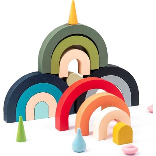 Baby Mini Rainbow Stacker Wooden Toys For Kids Creative Rainbow Building Blocks Montessori Educational Toy For Children Diy