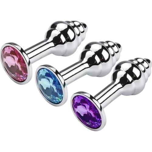 Small Size Screw Thread Metal Anal Plug Mosaic Crystal Anal Sex Toys G Spot Massage Butt Plug Dilator for Couples Sex Products