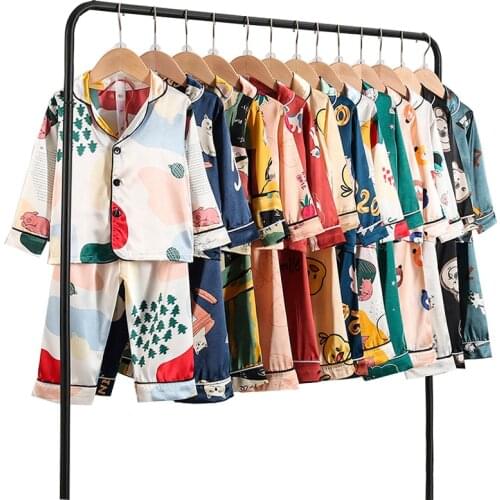 Korean Childrens Long-sleeved Trousers Pajamas Set Autumn and Winter Mens and Womens Childrens Childrens Pajamas