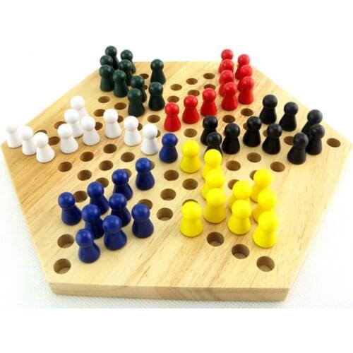 Childrens Hexagon Draughts Checkers Kids Floor Games Classic Intelligence Educational Supplies Montessori Wooden Toys Baby Gift