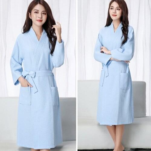 FZSLCYIYI Homewear Casual Women Waffle Robe100% Cotton Bathrobe Soft Ventilation Sleeprobe Casual Nightwear