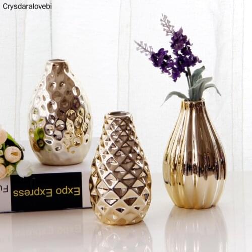 Christmas Decoration Ceramic Vase Electroplated Gold Porcelain Small Vase Desktop Arts Crafts Flower Arrangement