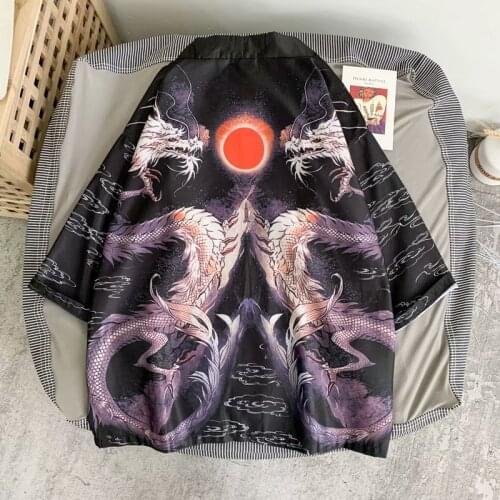 BXyichen original 2020 new Chinese style Japanese retro dragon robe 3/4 sleeve open kimono couple casual cloak jacket