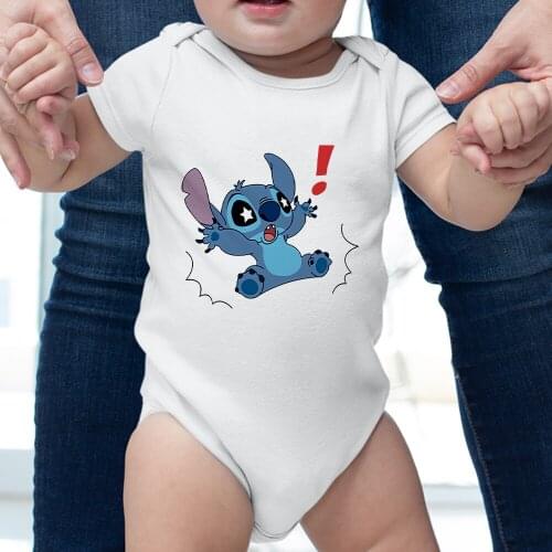 Newborn Jumpsuit Disney Lilo Stitch Cartoon Toddler Romper 0-24M Summer White O-neck Stitch Baby Girl Boy Clothes
