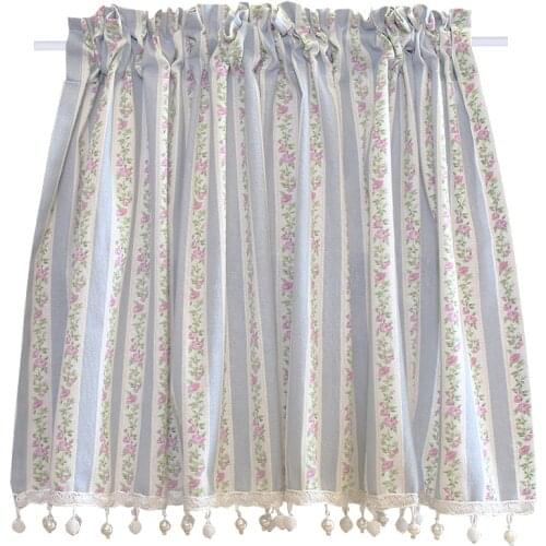 DUNXDECO Short Curtain For Kitchen Door Half Cortinas Country Style Romantic Blue Pink Royal Garden Rose Print Rideau Home Decor