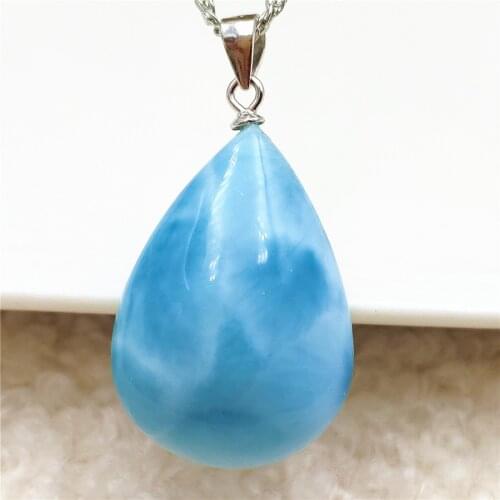 Natural Blue Larimar Heart Pendant Women Men 25x17x11mm Water Pattern Crystal Love Necklace From Dominia AAAAA