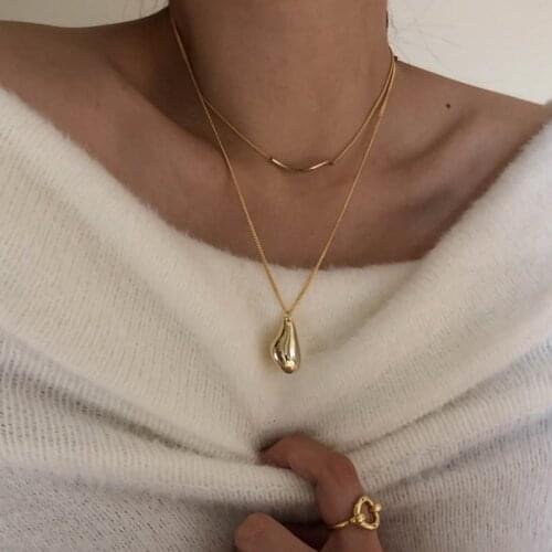 FFLACELL 2020 Summer New Chic Simple Golden Metal Double layer Irregular Water Drop Necklace Snake Bone Chain Necklace for Woman