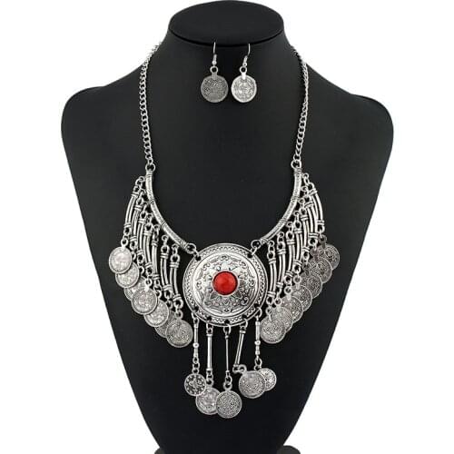LZHLQ Bohemian Vintage Maxi Statement Necklace Jewelry For Women Exaggerated Silver Color Coin Choker Necklaces & Pendants